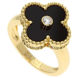 Anello Vintage Alhambra Van Cleef & Arpels in diamante e onice D'oro