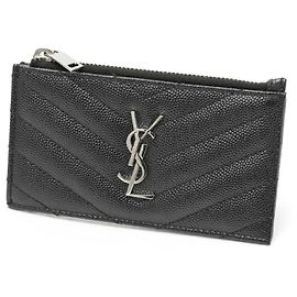 Saint Laurent Monogram Fragment Zip Card Case Black