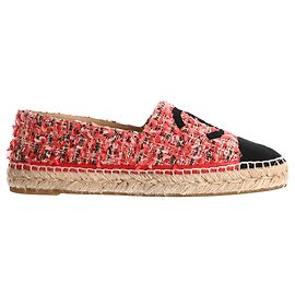 Chanel Espadrilles Grosgrain CC Cap Toe in Pink Tweed Pink
