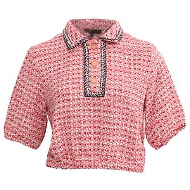 Top polo corto de tweed rojo en algodón Maje Roja