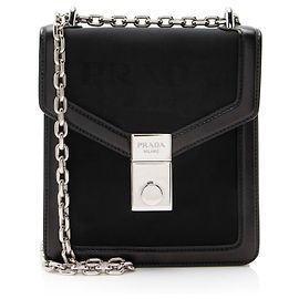 Bolsa transversal com aba de fecho e logótipo jacquard Prada Preto