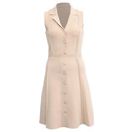 Sandro Knitted Button-Down Mini Dress in Beige Viscose Beige