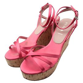 Prada Fuchsia Pink Satin Wedge Sandals Pink