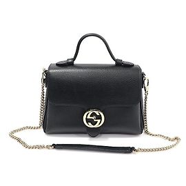 Gucci Pequena bolsa de alça de mão entrelaçada em couro preto com corrente Preto