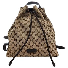 Gucci Canvas Drawstring Backpack Brown