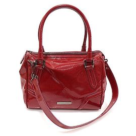 Burberry Red Patent Medium Bowling Tote Red