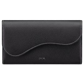Dior Saddle Long Wallet Black Grained Calfskin Black