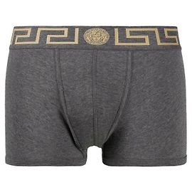 Short Versace com borda Greca Cinza e Dourado Marrom
