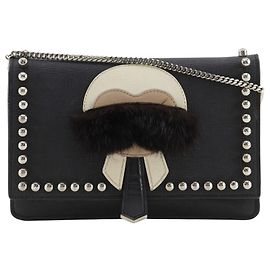 Fendi Karl Lagerfeld Black Leather Shoulder Bag Black