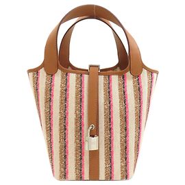 Hermès Bolsa Hermes Picotin Lock PM em Ecru e Fauve Vermelho Dourado Cru