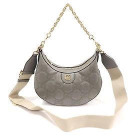Gucci Bolsa Hobo GG Matelassé Double Small Chain Cinza Marrom