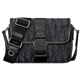 Dior Mini borsa con patta e tracolla Black Oblique Nylon Nero