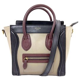 Céline Sac à main 2-Way Celine Luggage Nano Noir Beige Kaki