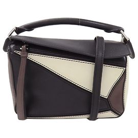 Sac à main 2-Way Loewe Puzzle Bag Mini Marron Noir Blanc