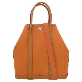 Hermès Tote Hermes Garden File em lona e couro 28 Laranja