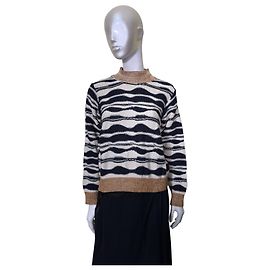 Henrik Vibskov Pull en maille rayé Wave Blanc Autre Bleu foncé