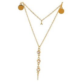 Autre Marque Colar de camadas dourado com pingentes e cristais Dourado