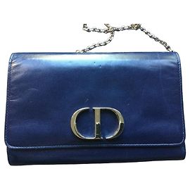 Christian Dior CD Wallet on chain style shoulder bag in navy blue leather Blue