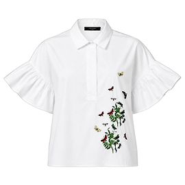 Weekend Max Mara Camicia Bianca Ricamo Farfalla Nero Bianco Rosso Verde Giallo