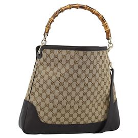 Gucci Bamboo Shopper Tote GG Canvas Medium Beige