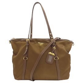 Prada 2-Way Handbag Brown Nylon Brown