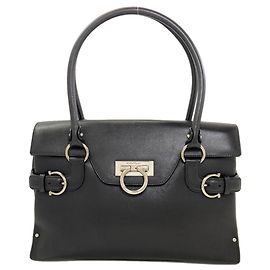 Salvatore Ferragamo Gancini Hardware Tote Bag Black