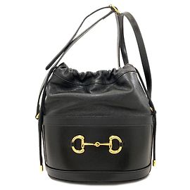 Borsa a secchiello Gucci Horsebit in pelle nera Nero