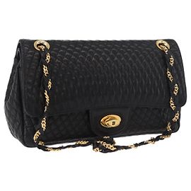 Bolsa de Ombro com Corrente BALLY em Couro Preto e Ouro Auth kk688A Preto Dourado