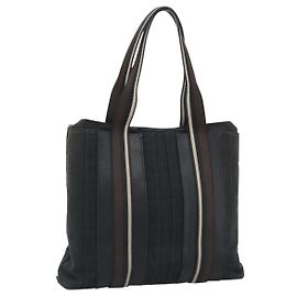 Hermès HERMES Troca Vertical Tote Bag Cotton Black Silver Auth ar13941 Black Silvery
