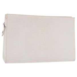 FENDI Clutch Bag Leather White Silver Auth ep14814 Silvery White