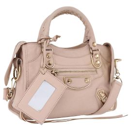 BALENCIAGA Bolsa Mini City Classic Metallic Edge de couro 2way Rosa Auth 185449V Rosa Dourado