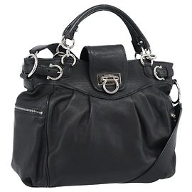 Borsa Salvatore Ferragamo Gancini in pelle 2way nera argento Auth 184865V Nero Argento