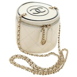 CHANEL Matelasse Chain Shoulder Bag Leather White Gold CC Auth bs35547SAM Blanco Dorado