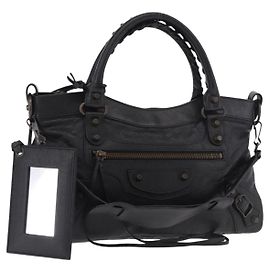 BALENCIAGA Bolsa The First de couro 2way Black 103208 Auth 185399SAM Preto
