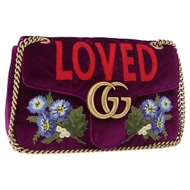 Borsa a tracolla GUCCI GG Marmont Velluto Viola Oro 443496 Auth 185426M D'oro Porpora