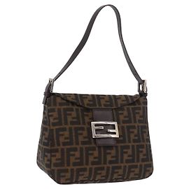 FENDI Zucca Canvas Mamma Baguette Shoulder Bag Black Brown Auth 185507SAV Marron Noir