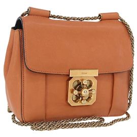 Chloé Bolsa de Ombro com Corrente Chloe Elsie em Couro Orange Gold Auth 183885 Dourado Laranja