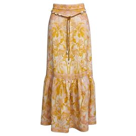 Zimmermann Yellow Palm Lyre Linen Midi Skirt Yellow
