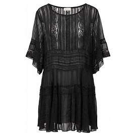 Vestido de seda transparente e renda preta Zimmermann Preto