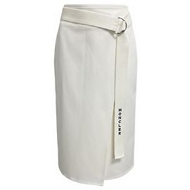 Saia midi transpassada de algodão branco Moncler com cinto com logotipo Branco