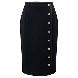 Altuzarra Black Silk Trimmed Crepe Midi Skirt with Gold Buttons Black