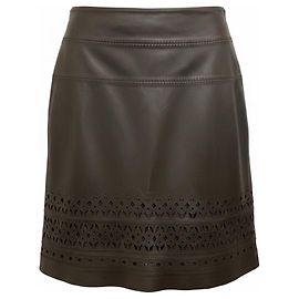 Saia de couro com corte a laser Elie Tahari Fudge Brown Iris Marrom
