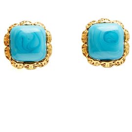 Chanel 1992 Boucles d'oreilles Gripoix Verre Turquoise Bleu Doré