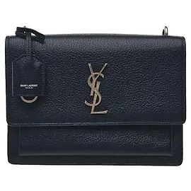 Bolsa de Ombro Saint Laurent Sunset Medium Navy Preto
