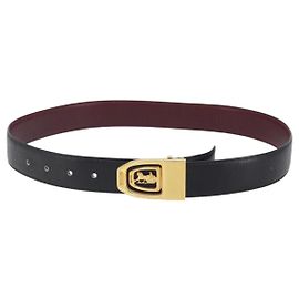 Céline Celine Belt Leather with Metal Thin Black