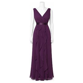 Vera Wang Lila Chiffon-Abendkleid mit Rüschen Lila