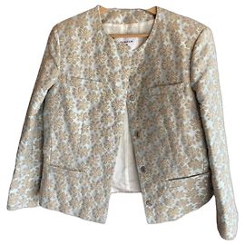 DONDUP short jacket floral bronze embroidery Blue Beige