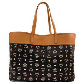 Sac tote de couro com logotipo MCM Marrom Preto