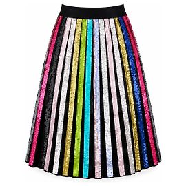 Jupe midi plissée à sequins Alice + Olivia Fall 2018 Runway NWT Taille 2 Multicolore