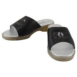 Chanel Coco Mark Leather Sandals Black